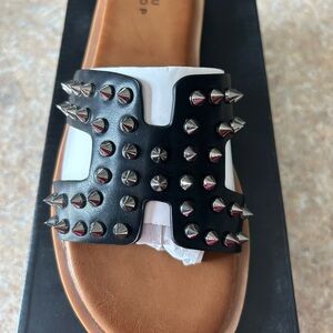 Shu Shop Brie Slip On Studded Sandals in Black - New Size 8.5